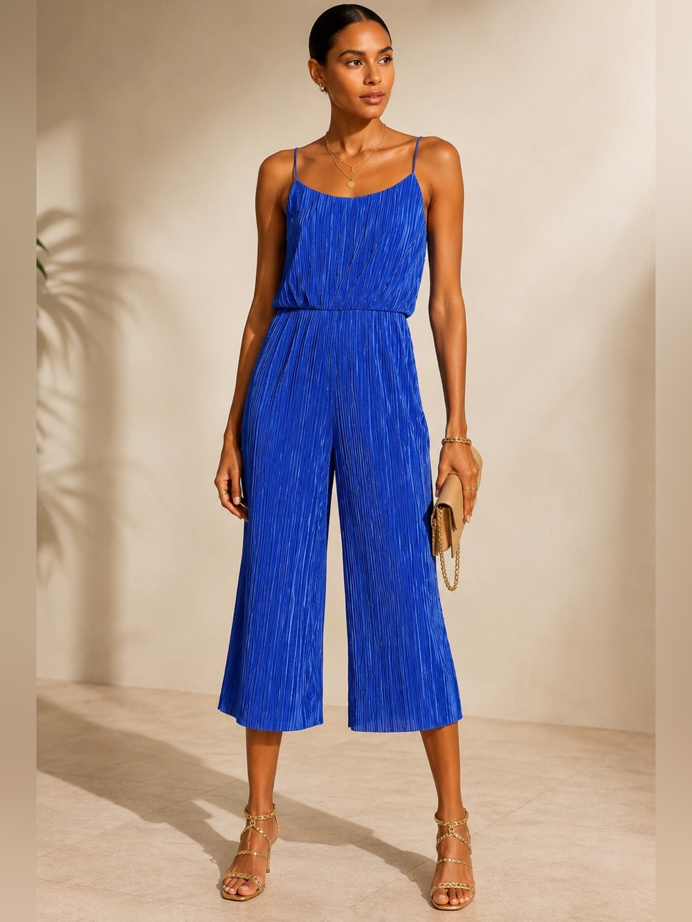 Alice + Olivia Cassia Imperial Blue Pleated Wide Leg Jumpsuit Size 2